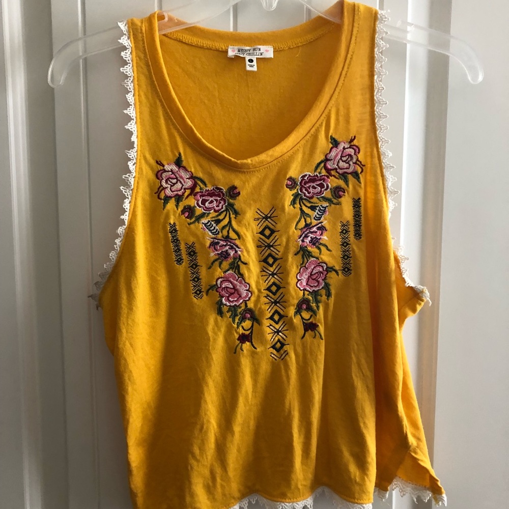 Yellow Floral Slightly Cropped Tank Top